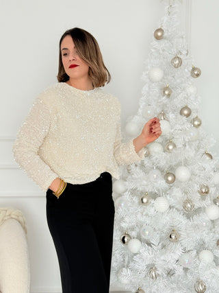 Top lentejuelas lazo blanco | Lumina - Alalá Moda Mujer