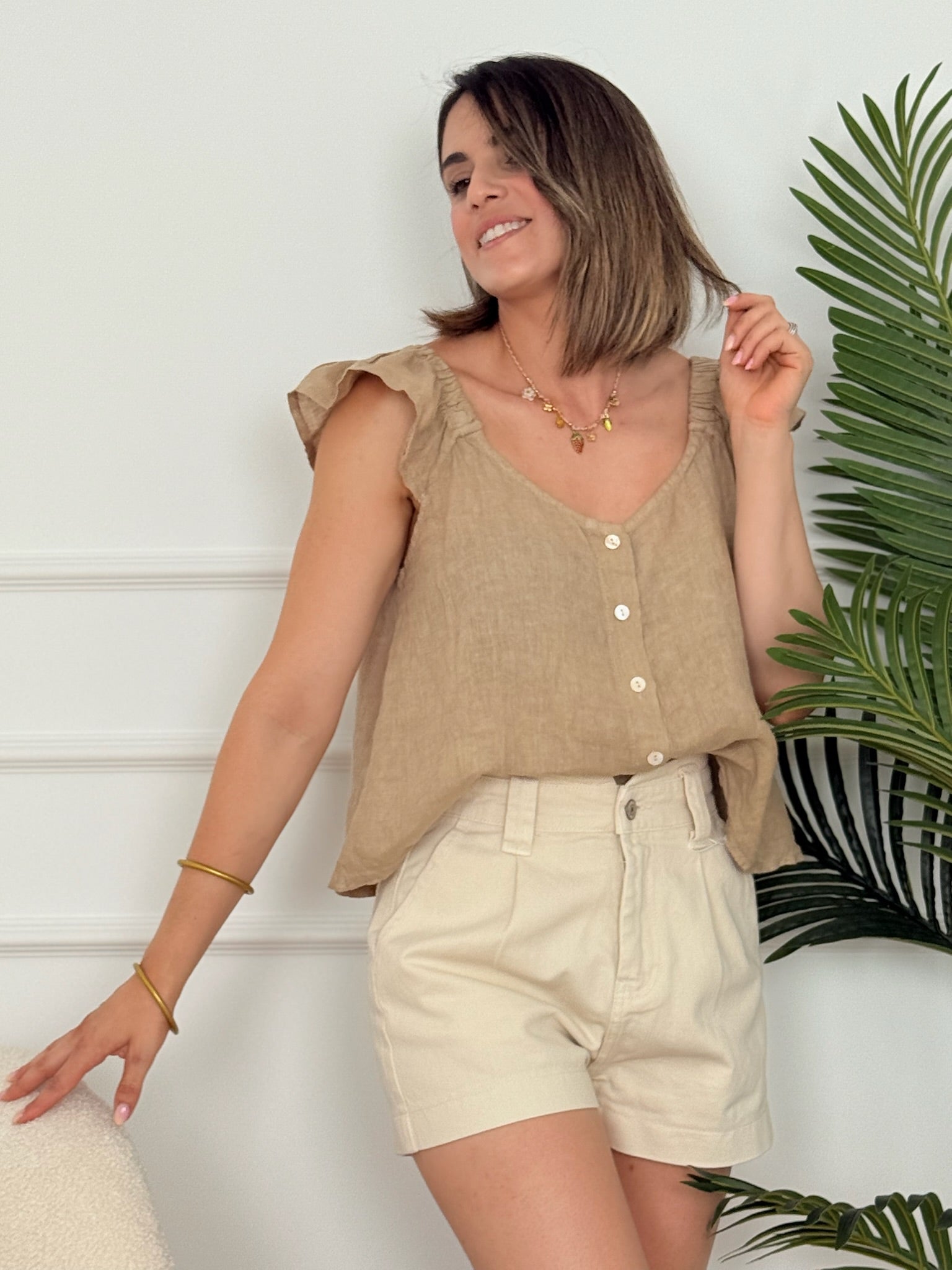 Blusa Short Color Beige Mujer Blusa Elegante Cuello Mujer Temu Spain
