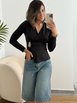 Top negro con broche dorado| Elisa - Alalá Moda Mujer