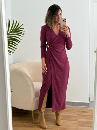 Vestido detalle dorado burdeos | Filian - Alalá Moda Mujer