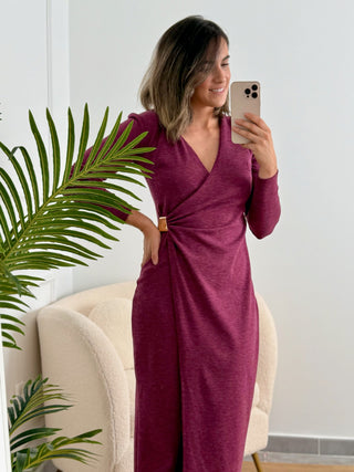 Vestido detalle dorado burdeos | Filian - Alalá Moda Mujer