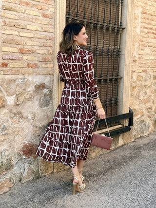 Vestido estampado geométrico marrón | Marrakech - Alalá Moda Mujer