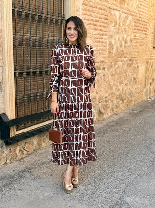 Vestido estampado geométrico marrón | Marrakech - Alalá Moda Mujer