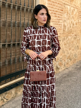 Vestido estampado geométrico marrón | Marrakech - Alalá Moda Mujer