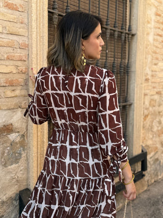 Vestido estampado geométrico marrón | Marrakech - Alalá Moda Mujer