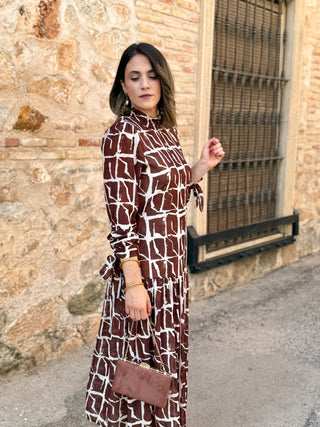 Vestido estampado geométrico marrón | Marrakech - Alalá Moda Mujer
