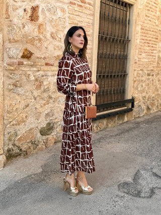Vestido estampado geométrico marrón | Marrakech - Alalá Moda Mujer