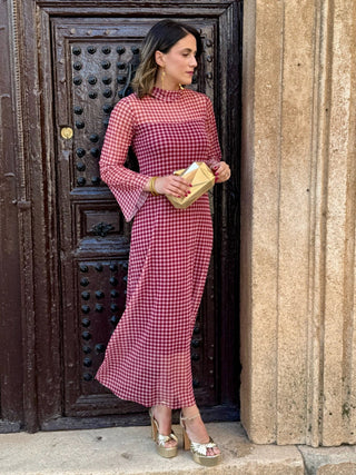 Vestido estampado vichy burdeos | Rubí - Alalá Moda Mujer