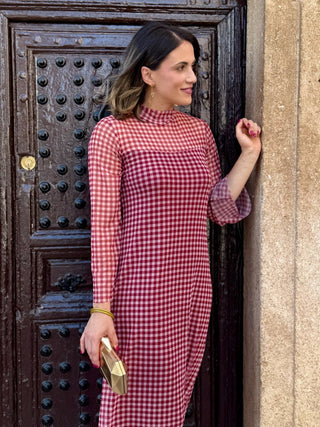 Vestido estampado vichy burdeos | Rubí - Alalá Moda Mujer