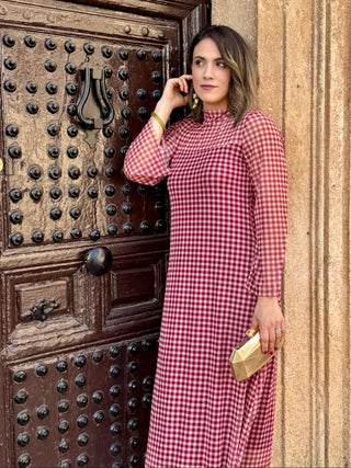 Vestido estampado vichy burdeos | Rubí - Alalá Moda Mujer