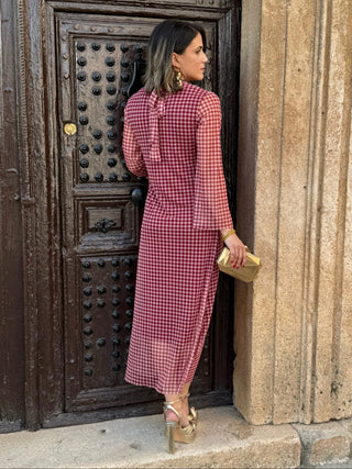 Vestido estampado vichy burdeos | Rubí - Alalá Moda Mujer
