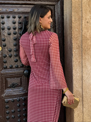 Vestido estampado vichy burdeos | Rubí - Alalá Moda Mujer