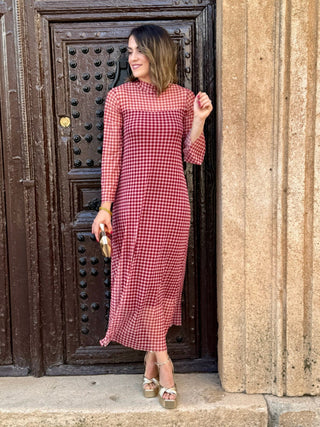 Vestido estampado vichy burdeos | Rubí - Alalá Moda Mujer