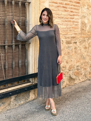 Vestido estampado vichy negro | Rubí - Alalá Moda Mujer