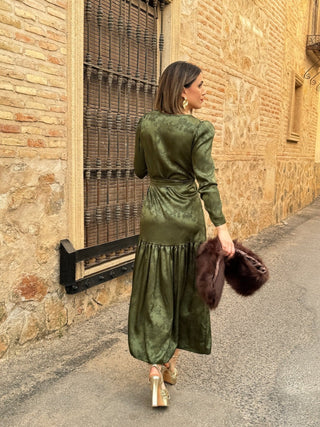 Vestido jacquard verde oliva | Milta - Alalá Moda Mujer