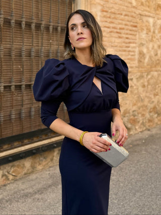 Vestido manga abullonada azul marino | Sicilia - Alalá Moda Mujer