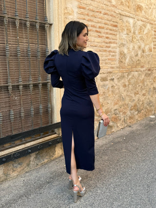 Vestido manga abullonada azul marino | Sicilia - Alalá Moda Mujer
