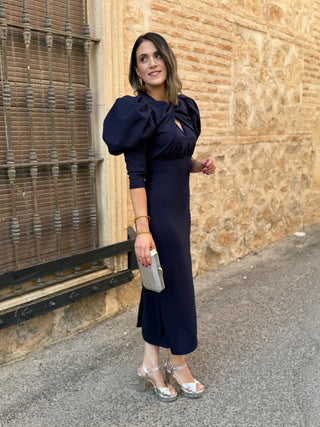 Vestido manga abullonada azul marino | Sicilia - Alalá Moda Mujer