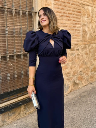 Vestido manga abullonada azul marino | Sicilia - Alalá Moda Mujer