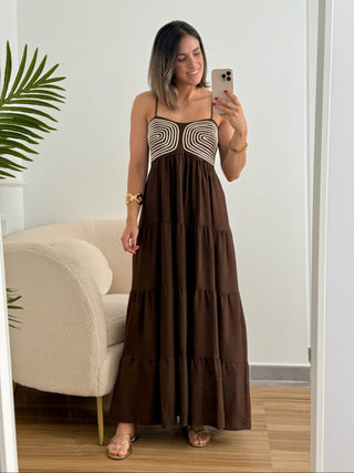 Vestido marrón con bordado en relieve | Tribal - Alalá Moda Mujer