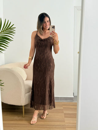 Vestido marrón estampado animal print | Savannah - Alalá Moda Mujer