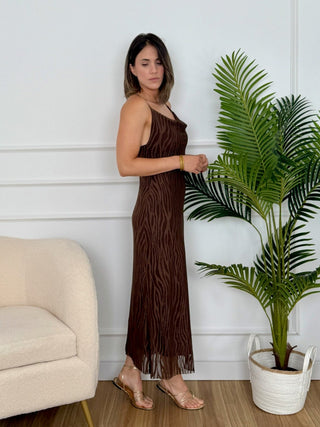 Vestido marrón estampado animal print | Savannah - Alalá Moda Mujer