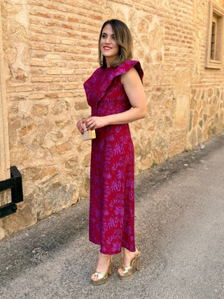Vestido midi fucsia con estampado | Marsella - Alalá Moda Mujer