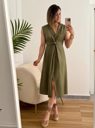 Vestido nudo delantero kaki | Mogli - Alalá Moda Mujer