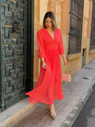 Vestido plisado coral | Sharon - Alalá Moda Mujer