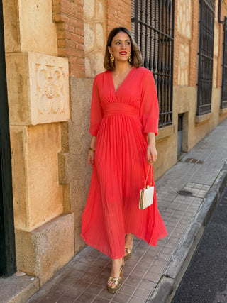 Vestido plisado coral | Sharon - Alalá Moda Mujer