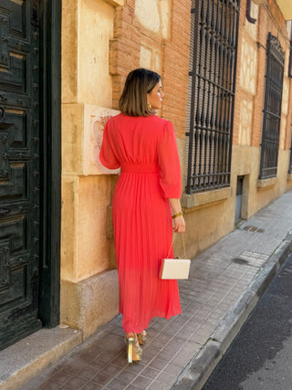 Vestido plisado coral | Sharon - Alalá Moda Mujer