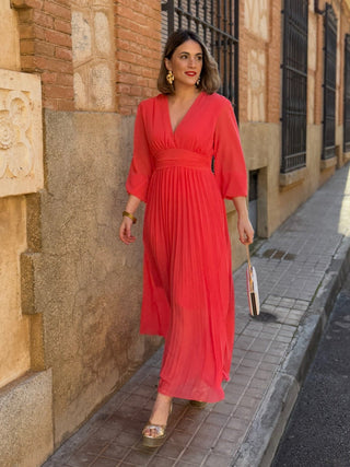 Vestido plisado coral | Sharon - Alalá Moda Mujer