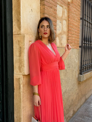 Vestido plisado coral | Sharon - Alalá Moda Mujer