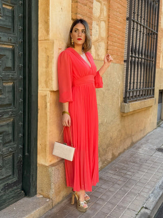 Vestido plisado coral | Sharon - Alalá Moda Mujer