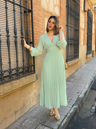 Vestido plisado verde | Sharon - Alalá Moda Mujer