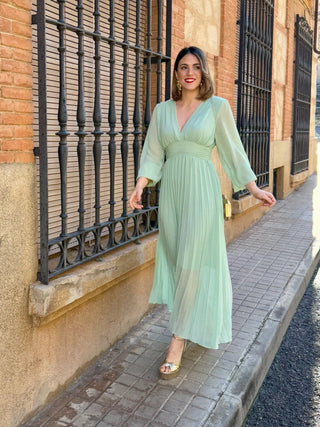 Vestido plisado verde | Sharon - Alalá Moda Mujer