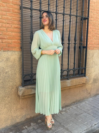 Vestido plisado verde | Sharon - Alalá Moda Mujer