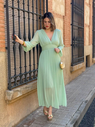 Vestido plisado verde | Sharon - Alalá Moda Mujer