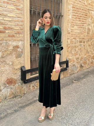 Vestido terciopelo verde| Yaiza - Alalá Moda Mujer