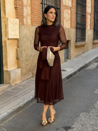 Vestido Tul marron chocolate | Lia - Alalá Moda Mujer