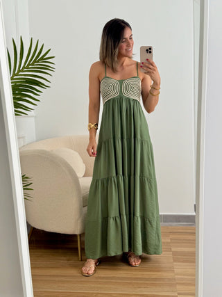 Vestido verde con bordado en relieve | Tribal - Alalá Moda Mujer