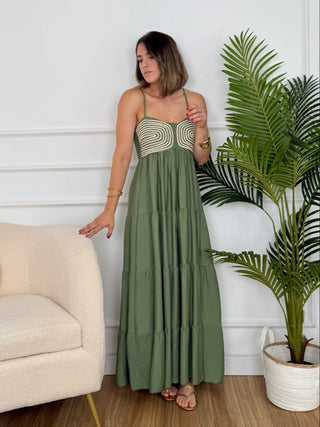 Vestido verde con bordado en relieve | Tribal - Alalá Moda Mujer