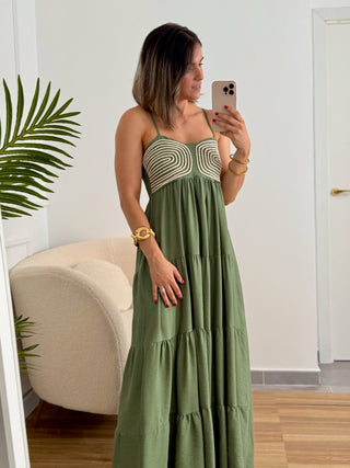Vestido verde con bordado en relieve | Tribal - Alalá Moda Mujer