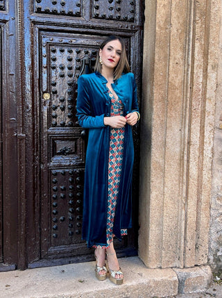 Abrigo kimono terciopelo azul | Estocolmo - Alalá Moda Mujer