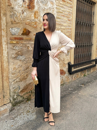 Vestido bicolor negro y beis | Roma - Alalá Moda Mujer