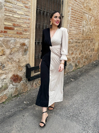 Vestido bicolor negro y beis | Roma - Alalá Moda Mujer