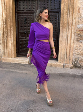Vestido flecos purpura | Layla - Alalá Moda Mujer