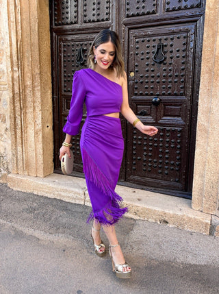 Vestido flecos purpura | Layla - Alalá Moda Mujer
