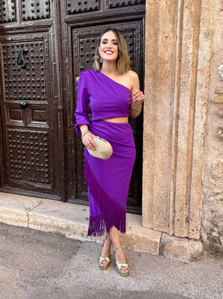 Vestido flecos purpura | Layla - Alalá Moda Mujer