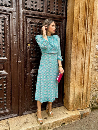 Vestido gasa estampado turquesa | Camelia - Alalá Moda Mujer